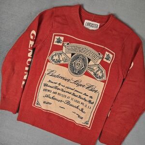 Lancaster Budweiser Sweater Mens Medium Crewneck Knit Pullover Beer Red